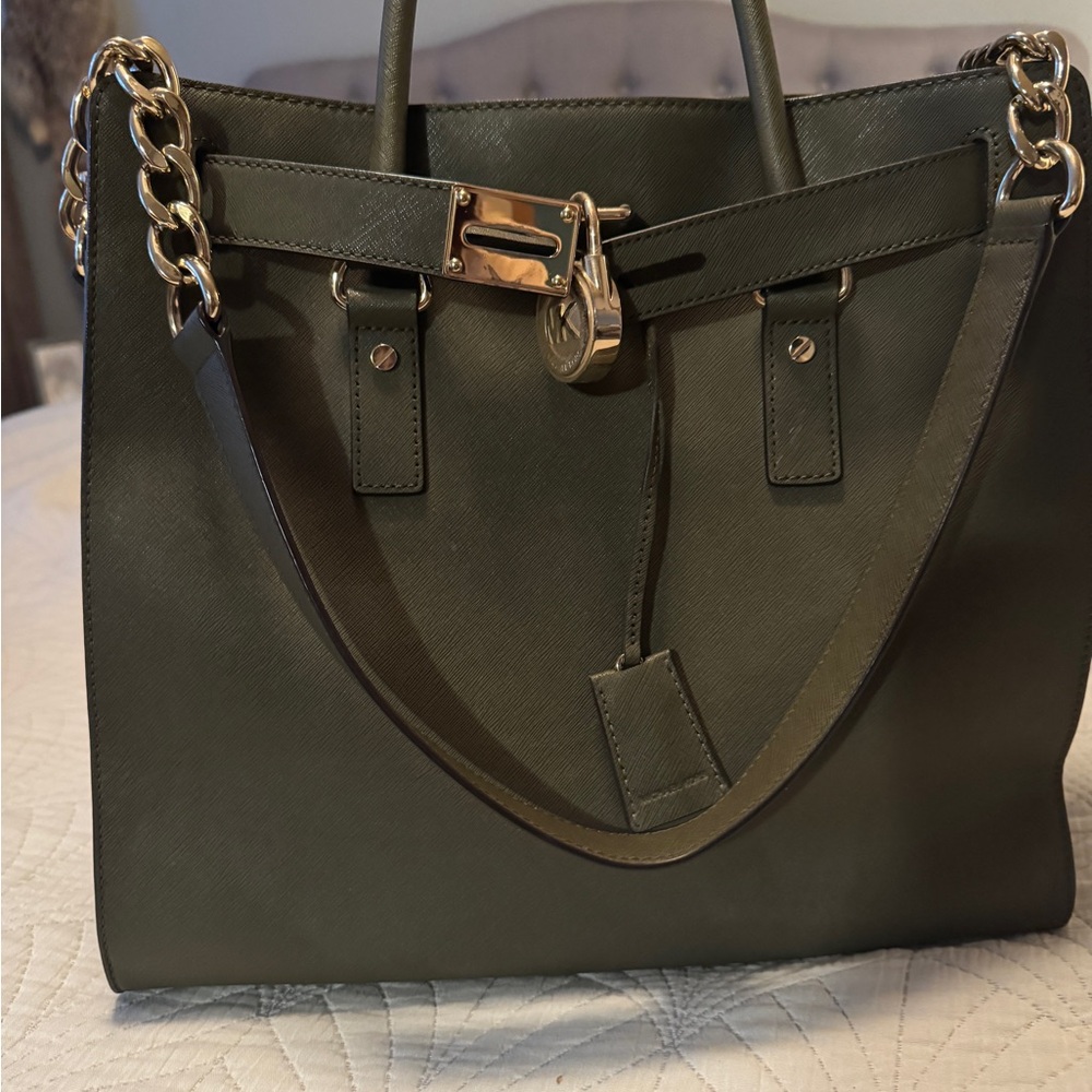 Olive Green Leather Tote Bag